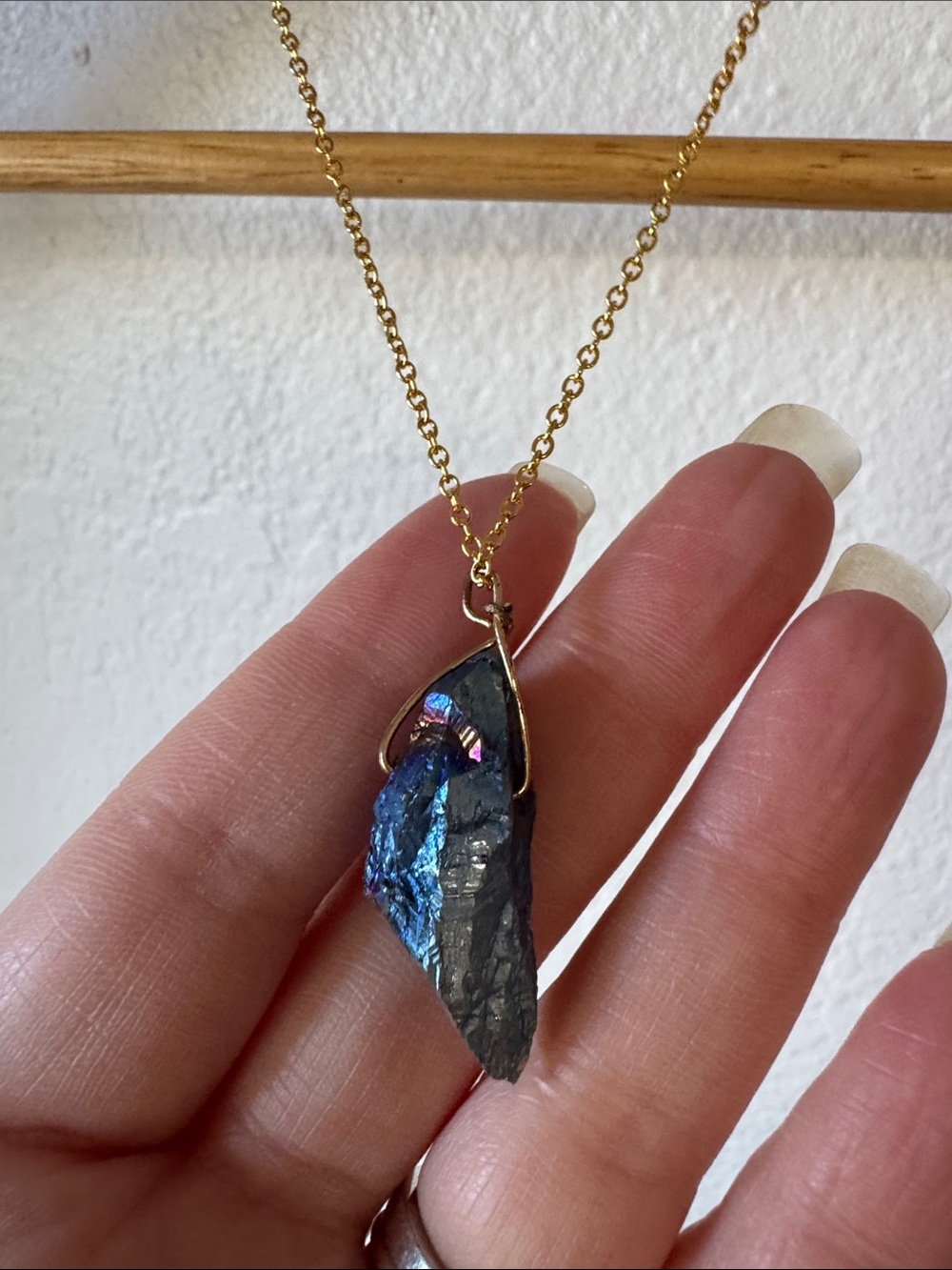 Gold Tone Aura Quartz Necklace